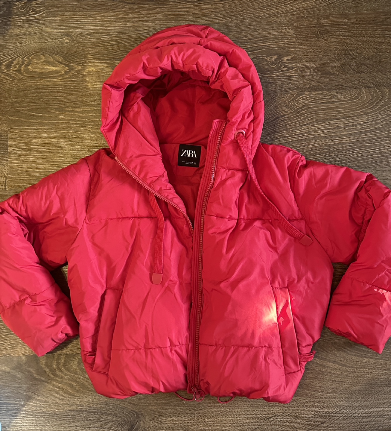 Zara Red Puffer Cropped Jacket - Size S