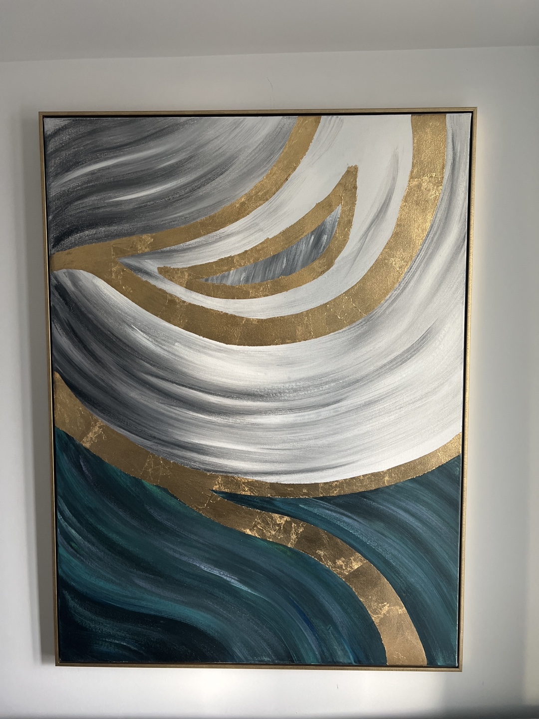Abstract Gold and Teal Oil Canvas Wall Art
