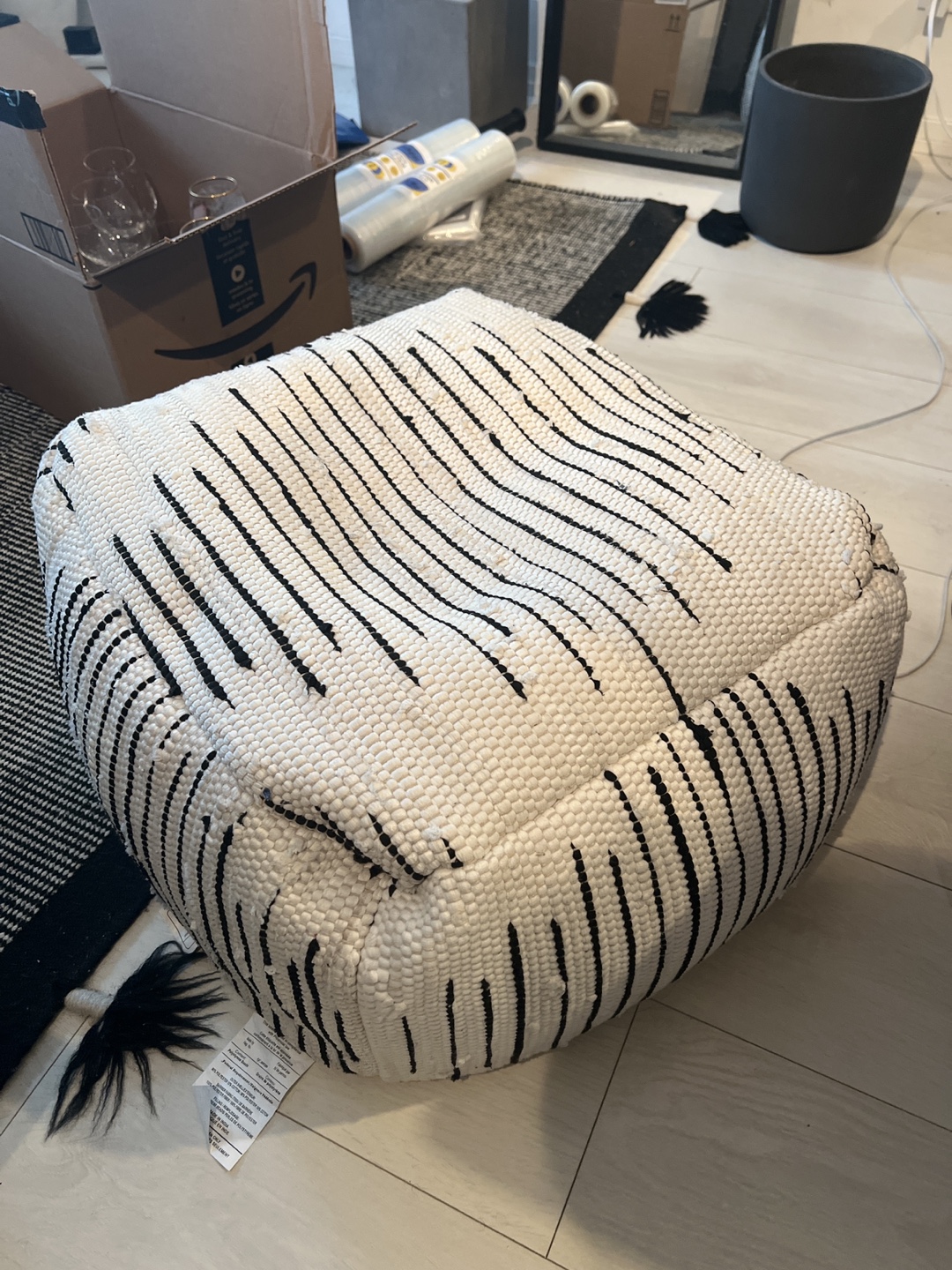 Black and White Striped Ottoman / pouff