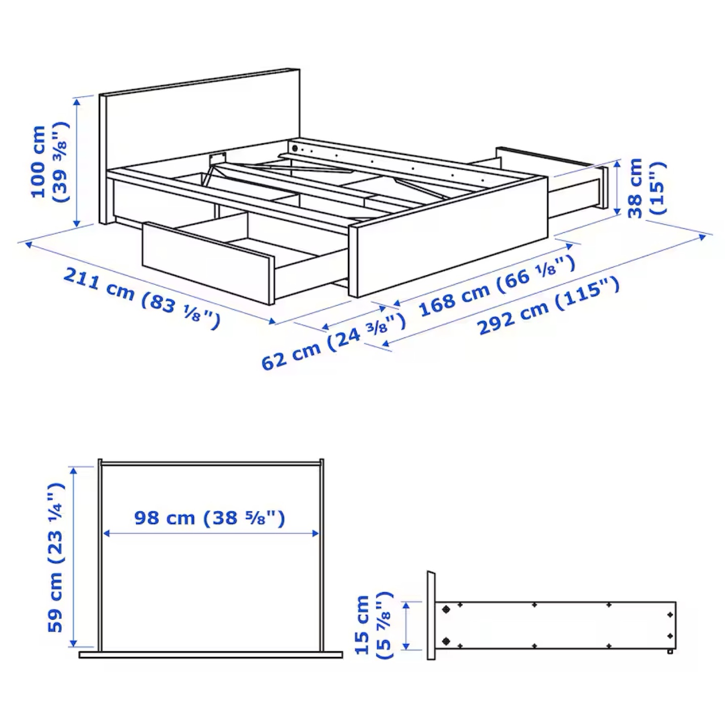 IKEA MALM Bed Frame with 4 Storage - White - photo 5