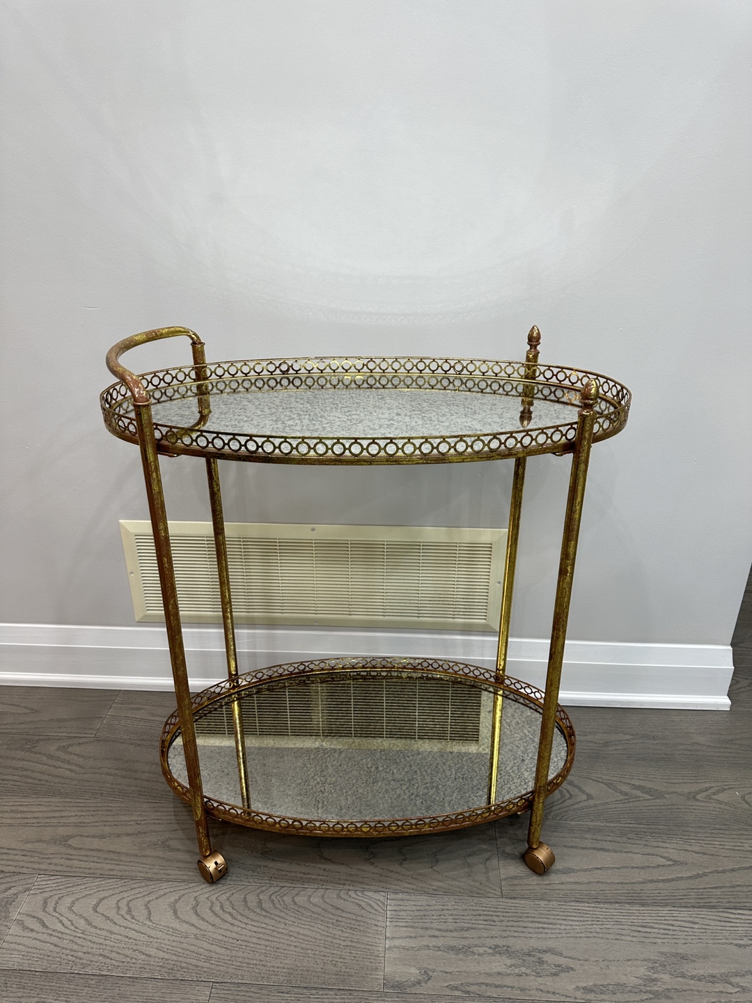 Gold Bar Cart with Mirrored Shelves