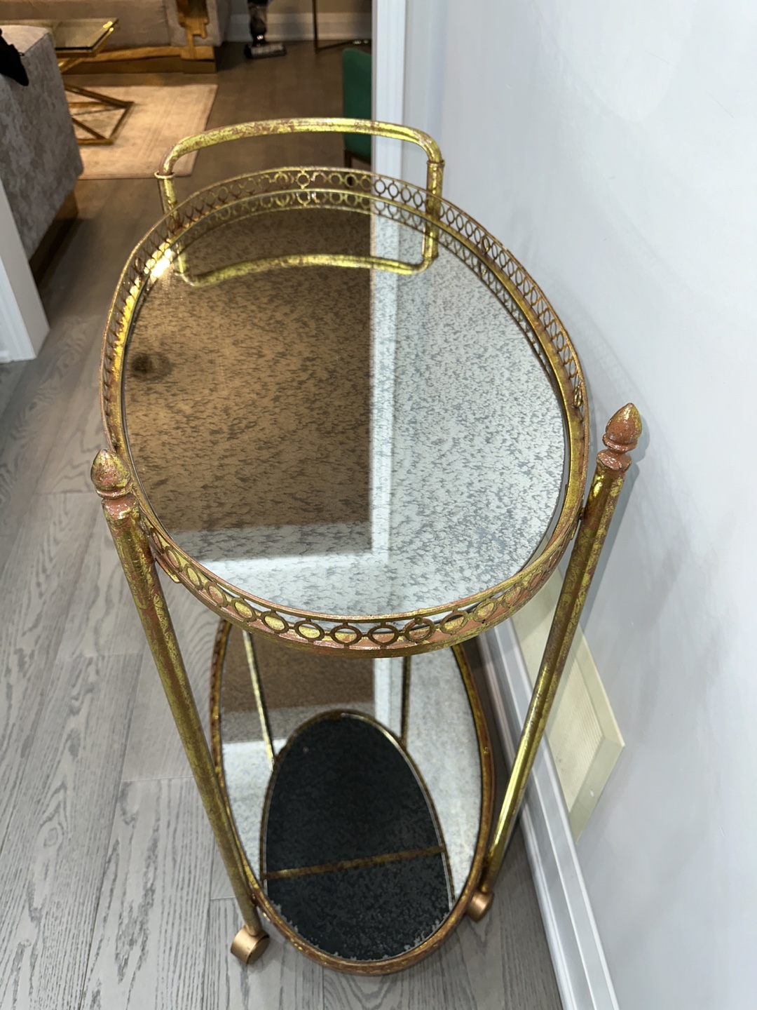 Gold Bar Cart with Mirrored Shelves - photo 3
