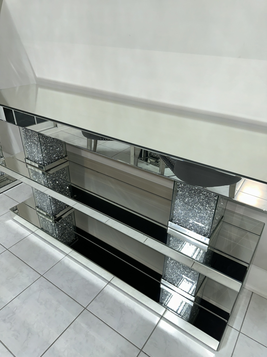 Mirrored Three-Tier Console Table with Crystal Accents - photo 2