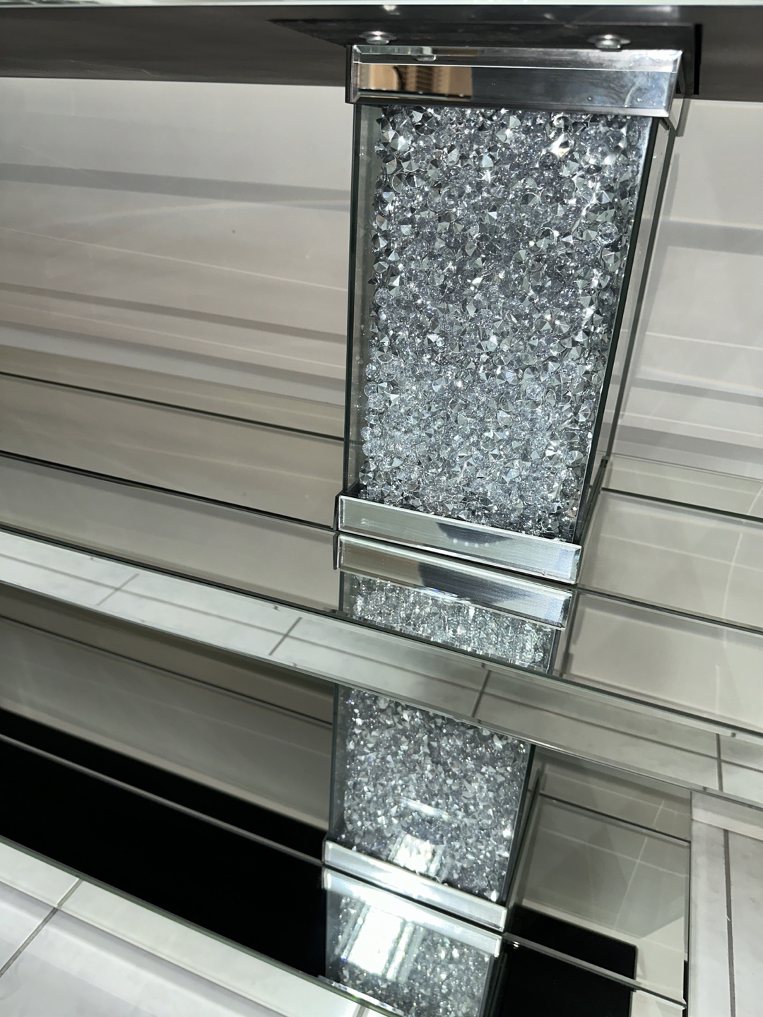 Mirrored Three-Tier Console Table with Crystal Accents - photo 3