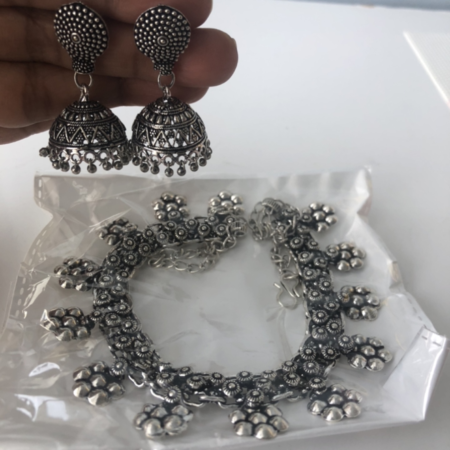 Silver Tone Necklace and Earrings Set