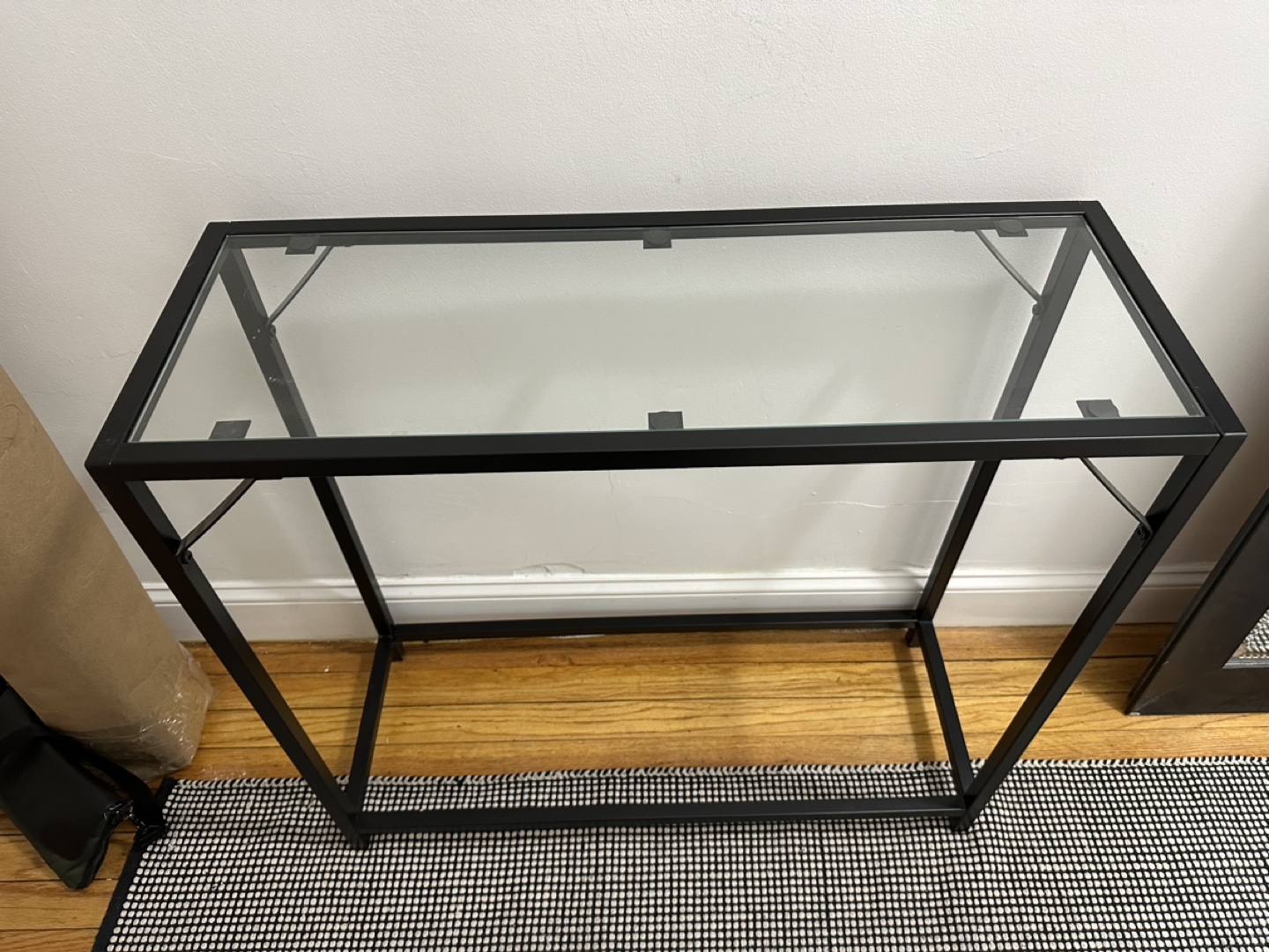 Glass and black metal console table - photo 2