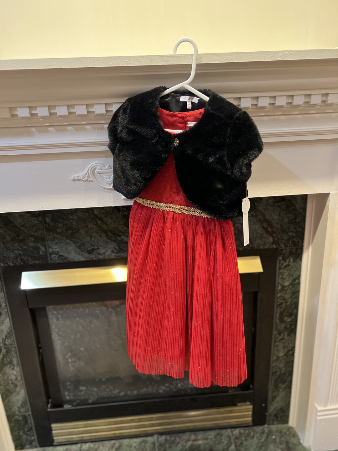 Red Dress with Fur Bolero kids 6X Tahari brand