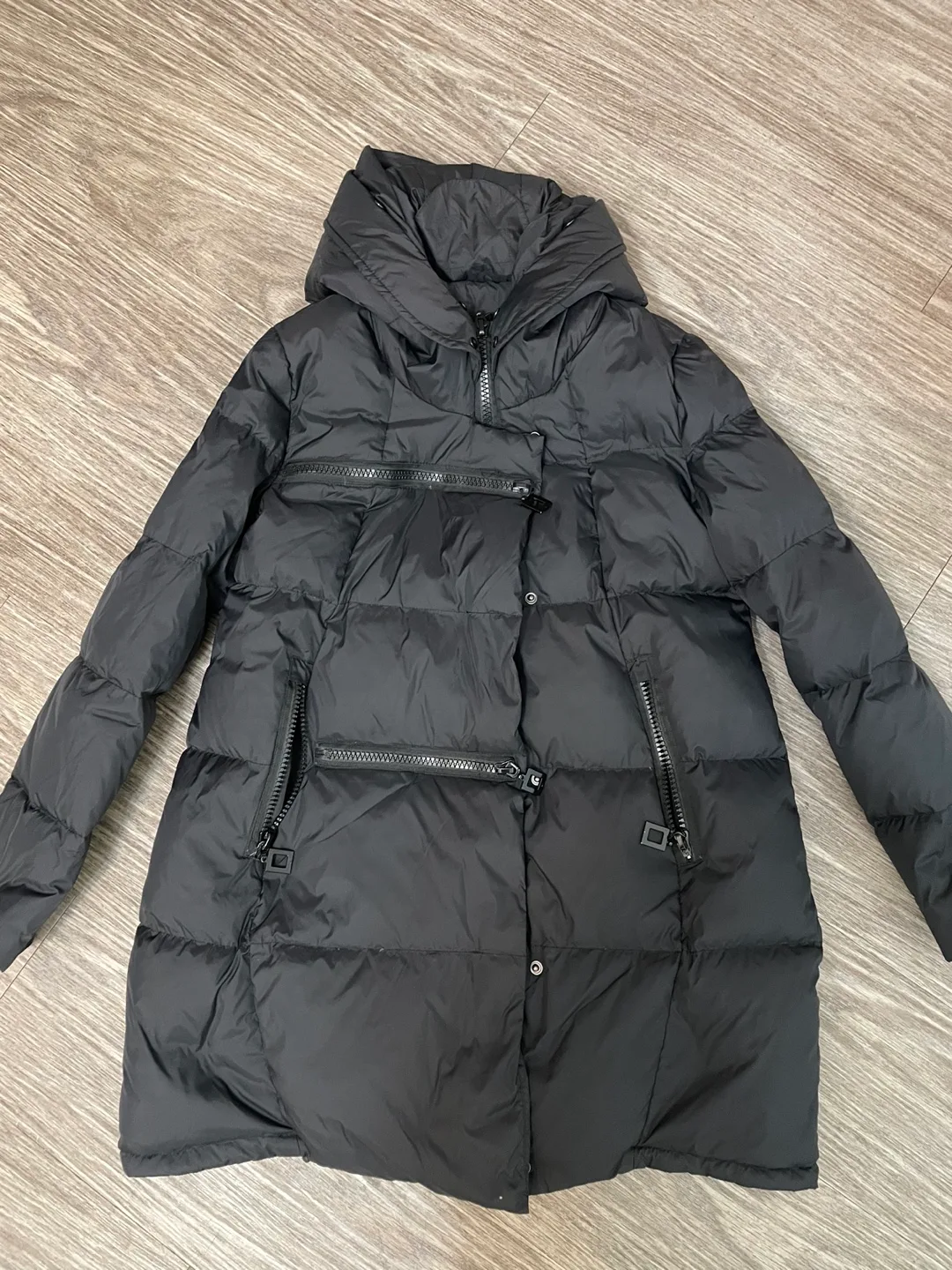 XS winter knee length light down jacket thumbnail