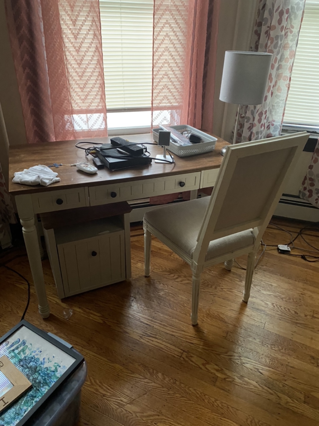 White Desk with Chair n file cabinet