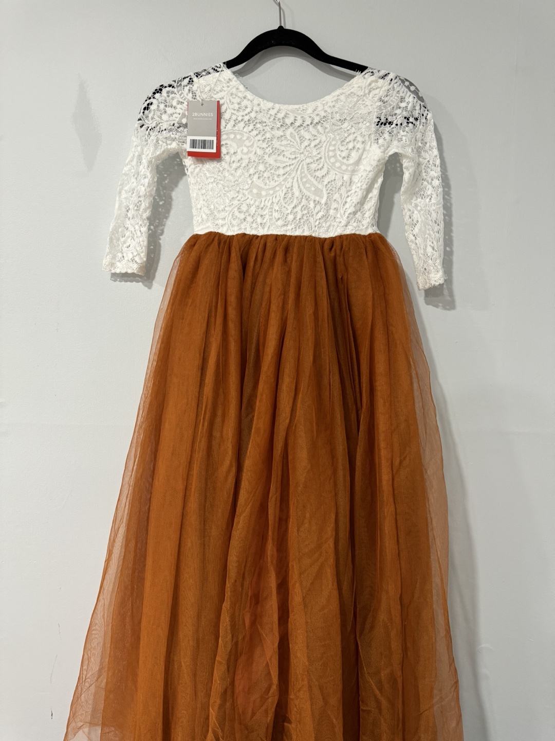 Girls' Rust and White Lace Dress