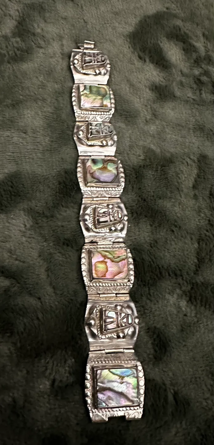 Vintage Sterling Silver Bracelet with MOP Inlays thumbnail