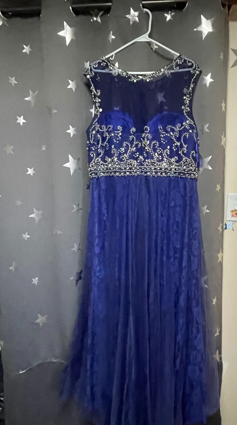 Navy Blue Beaded Prom Dress image indicator(2)