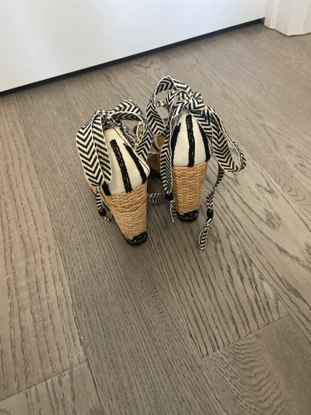 Sam Edelman Black and White Striped Wedges image indicator(2)