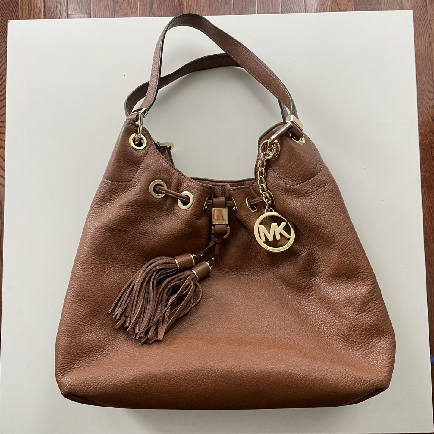 Michael Kors Brown Leather Drawstring Bag