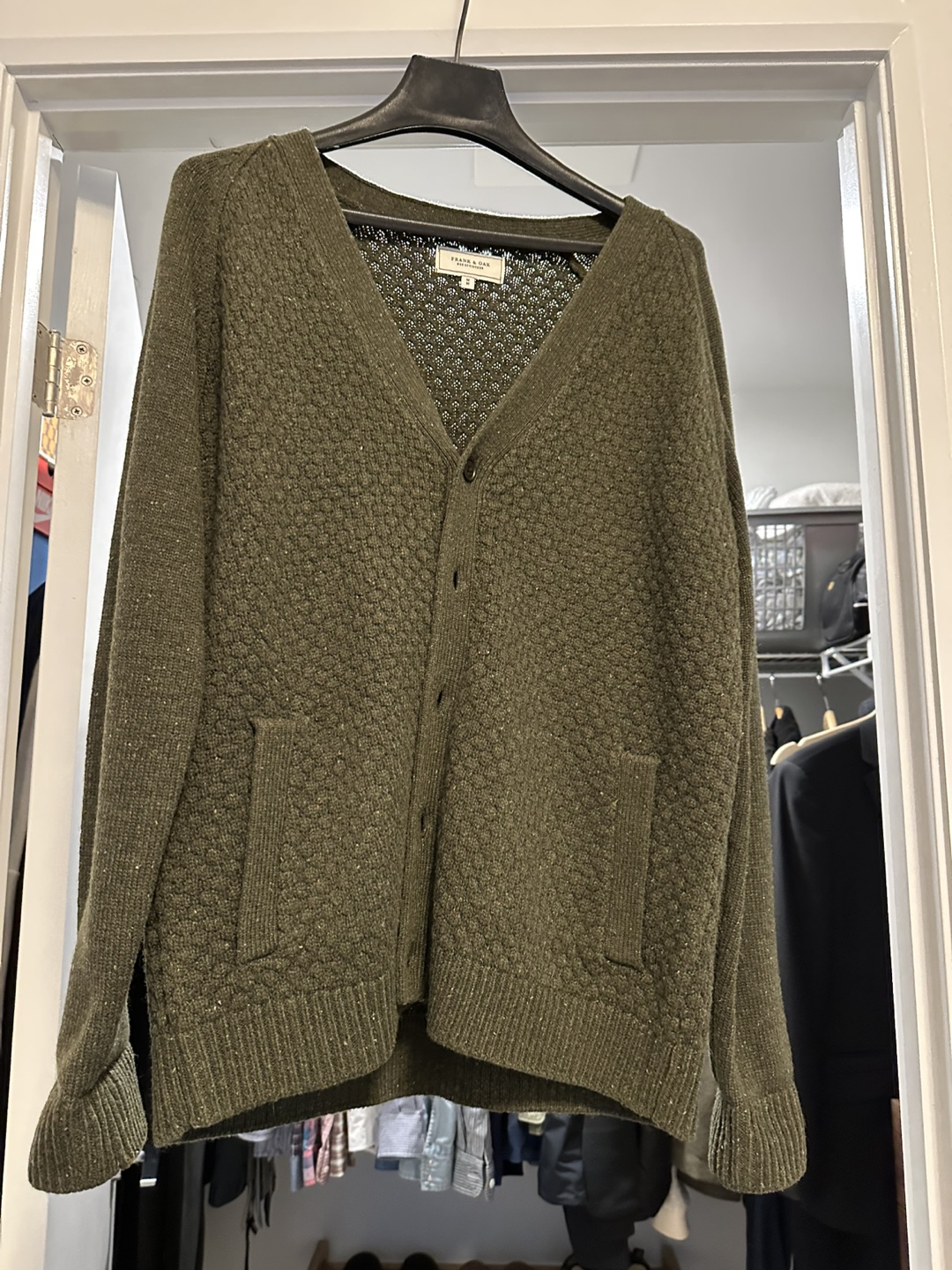 Frank & Oak Olive Green Textured Knit Cardigan