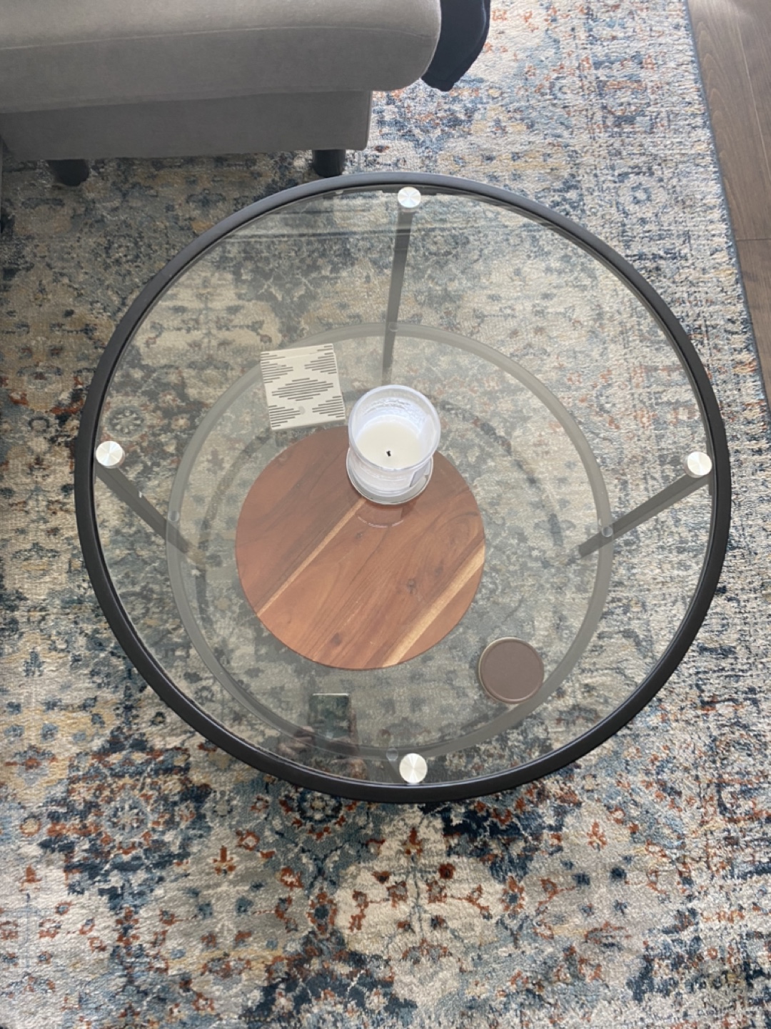 Round Glass Coffee Table with Black Metal Frame - photo 2