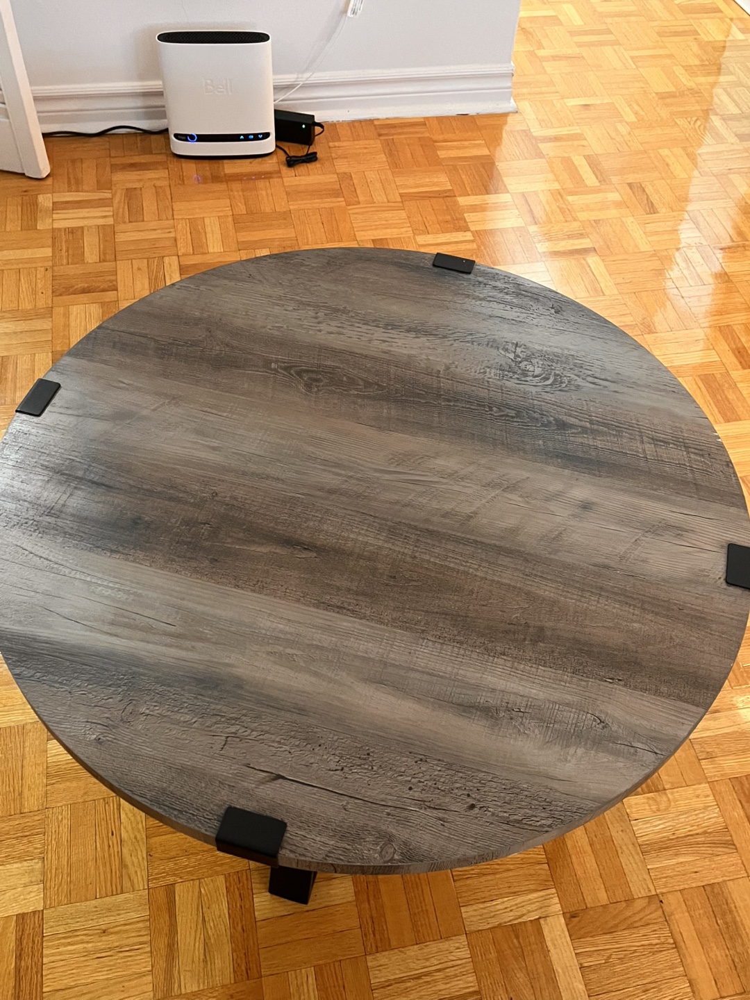 Round Coffee Table with Black Metal Legs