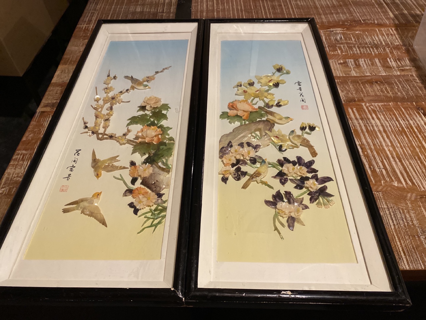 Vintage Pair of Framed Shell Art Panels