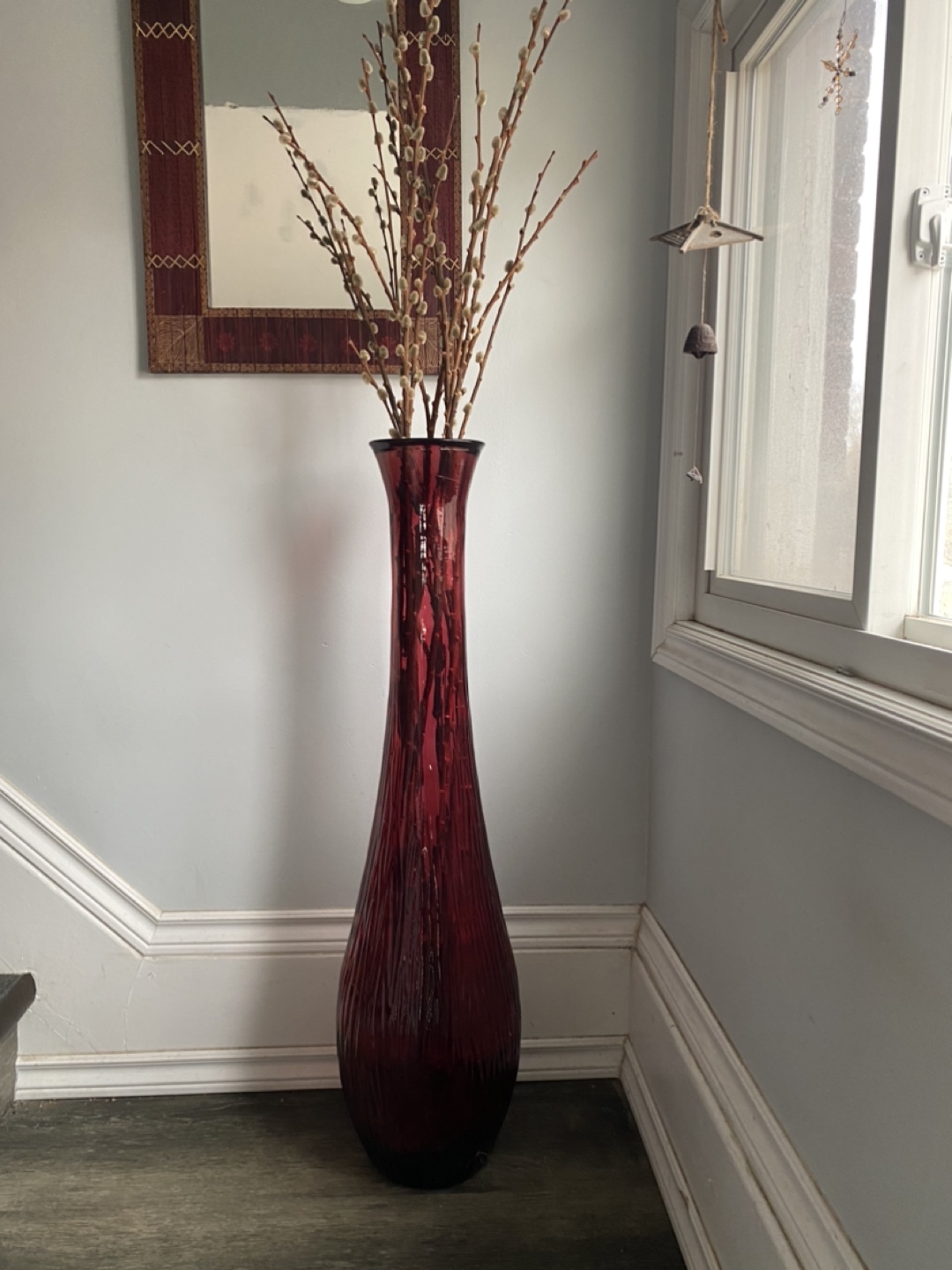 Tall Red Floor Glass Vase - photo 2