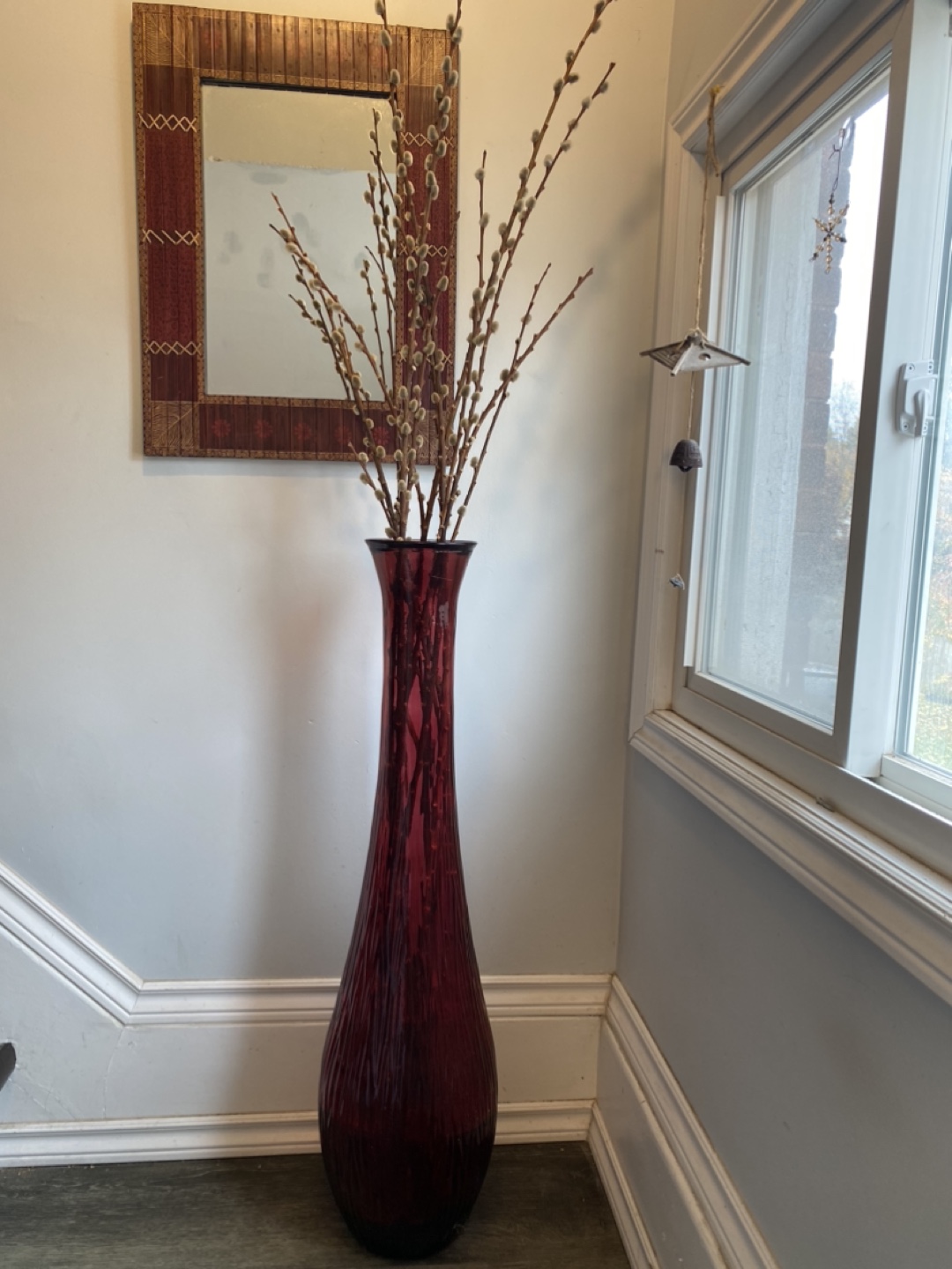 Tall Red Floor Glass Vase