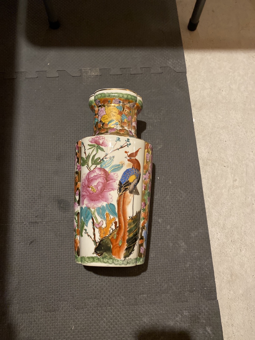 Vintage Porcelain Vase with Bird and Floral Design