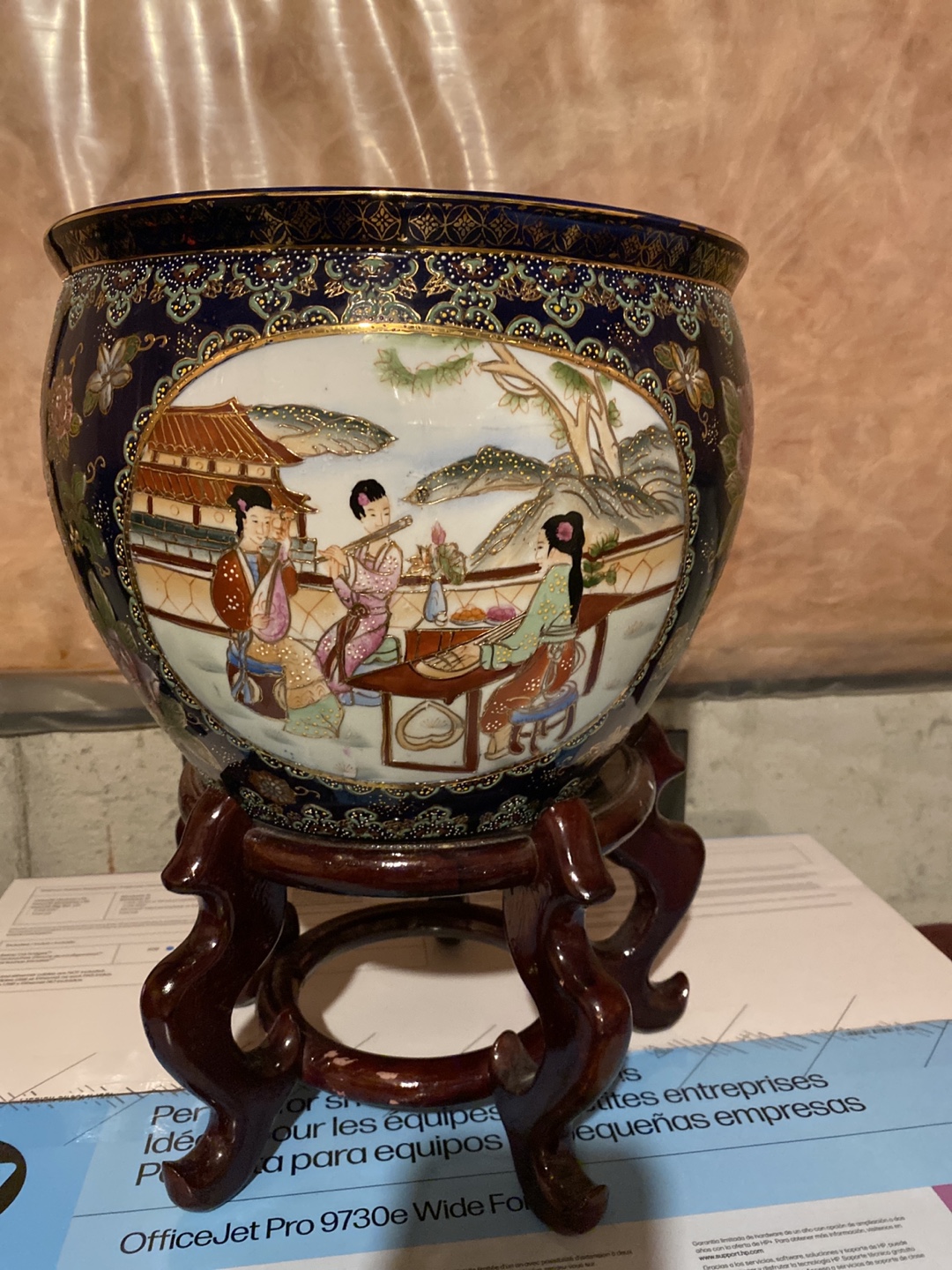 Vintage Chinese Porcelain Bowl with Stand