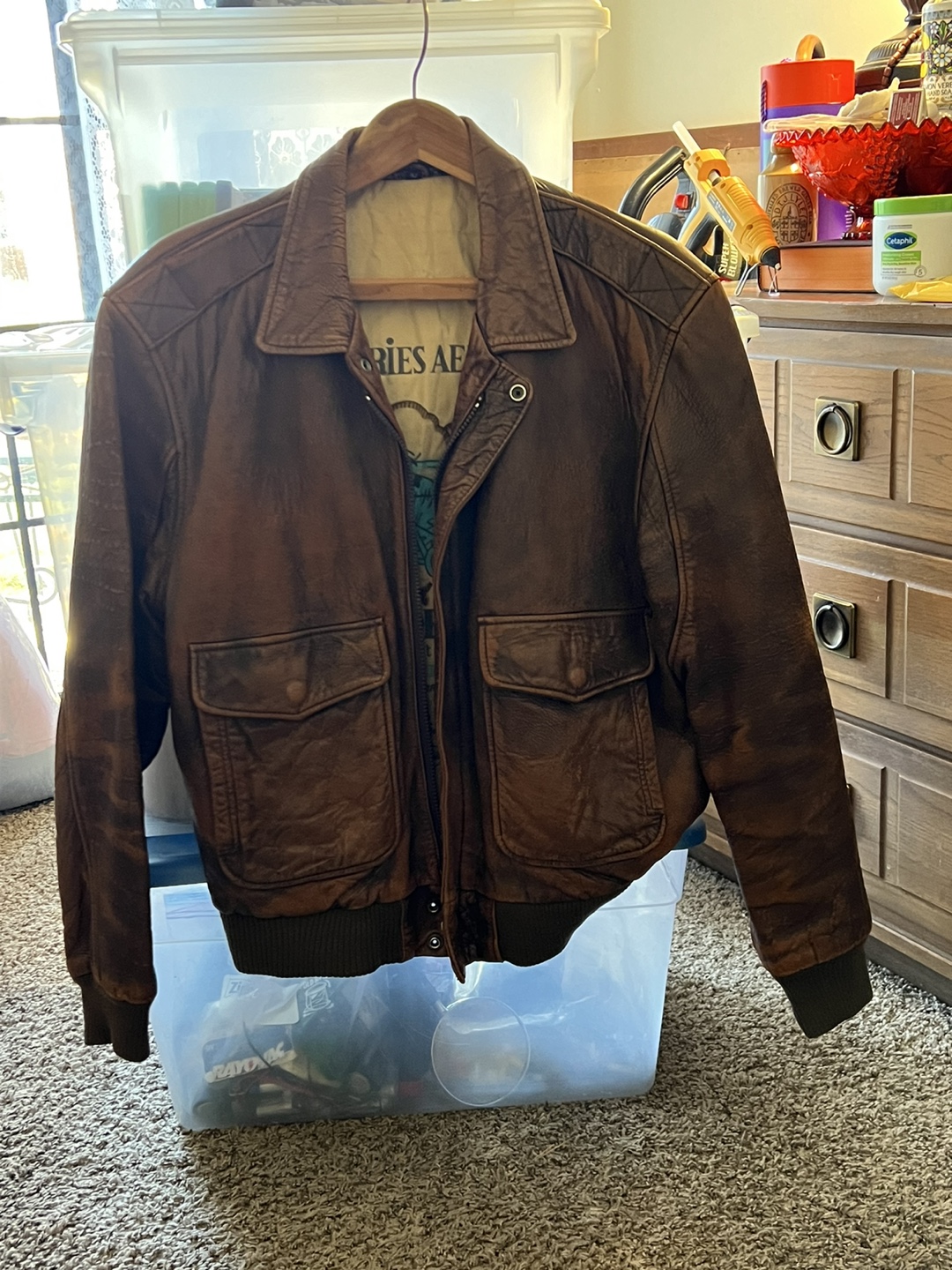 Brown Leather Bomber Jacket