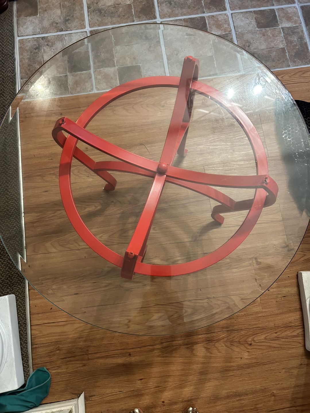 Red Glass Top Accent Table