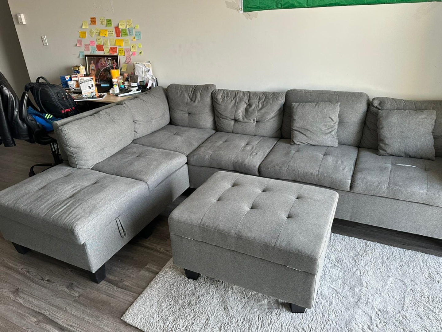 Grey Sectional Sofa with Ottoman