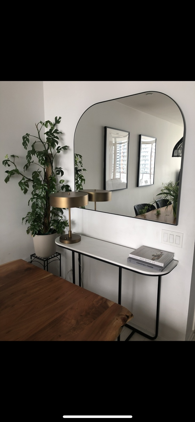 White faux-Marble Console Table with black Metal Frame