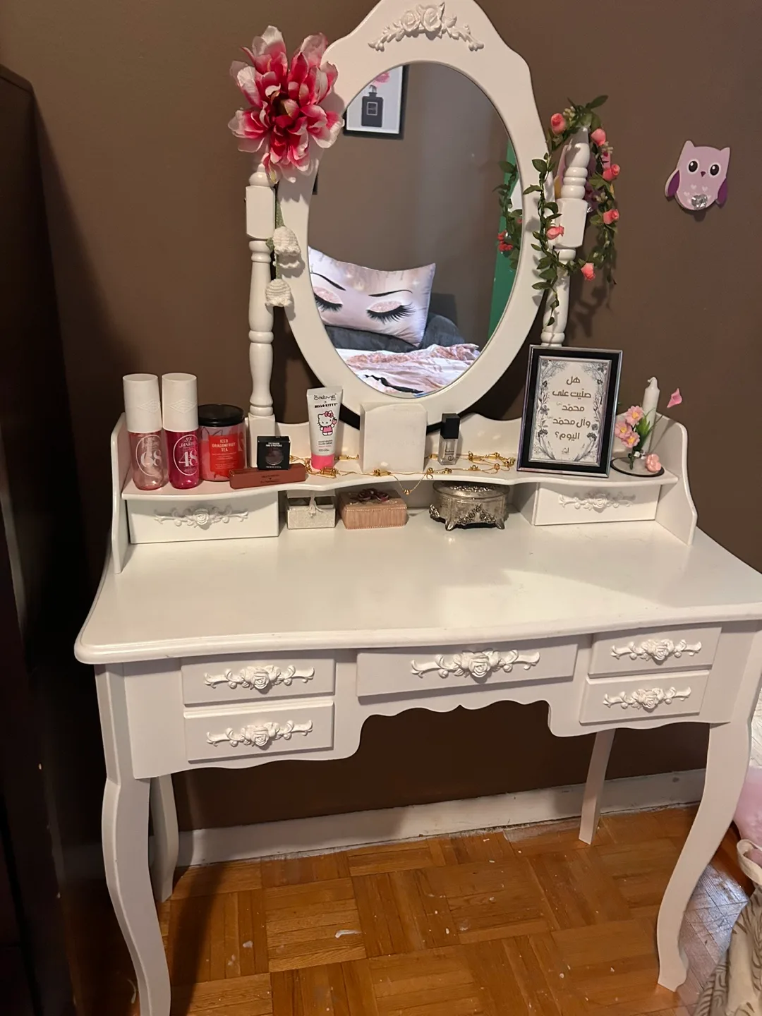 White Vanity Desk with Mirror thumbnail