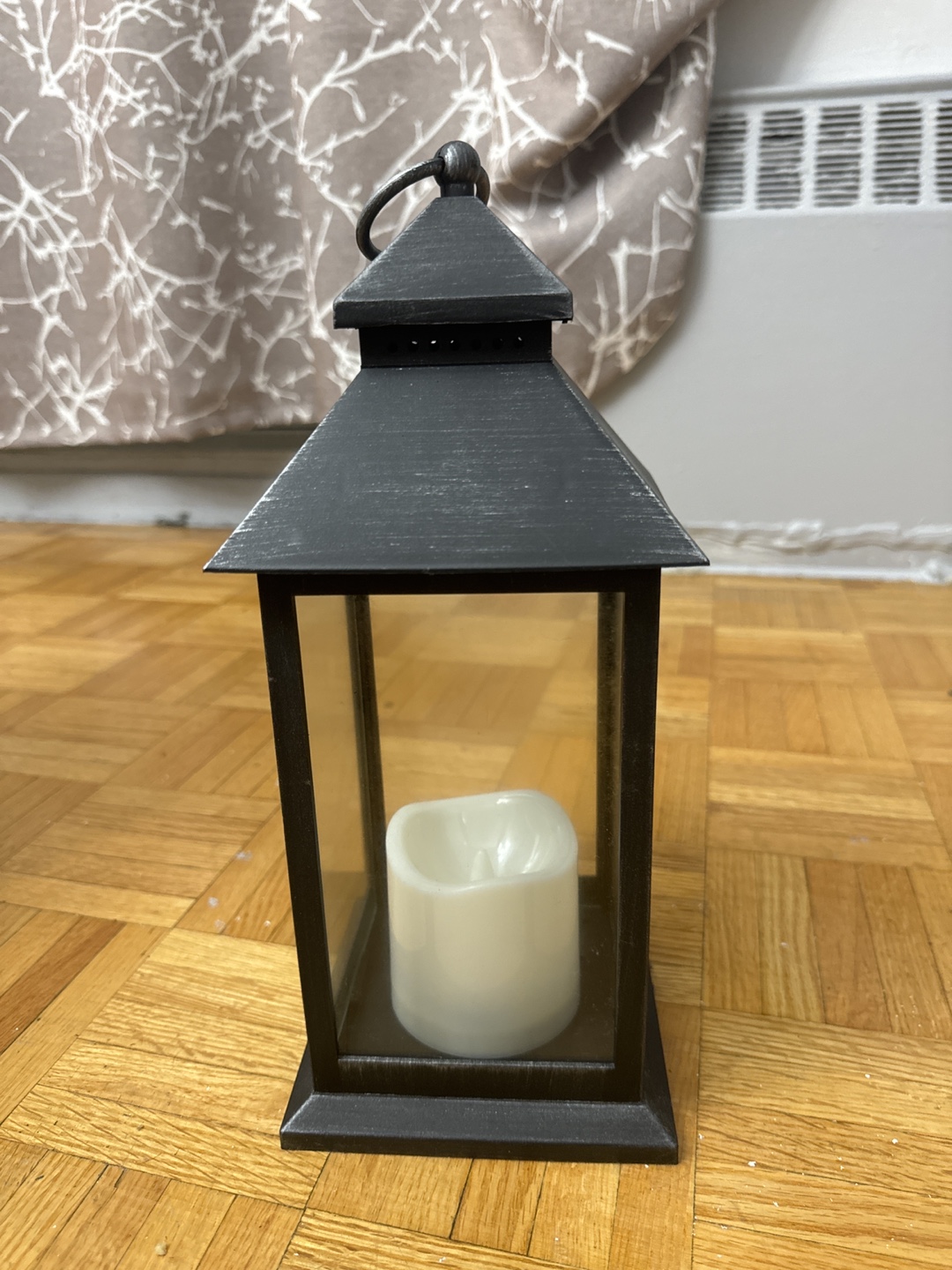 Black Metal Lantern with Candle