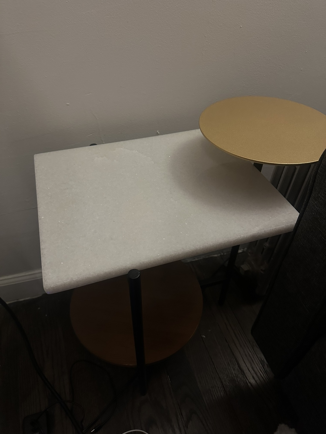 Modern Gold, Walnut, White Wood & Marble End Table