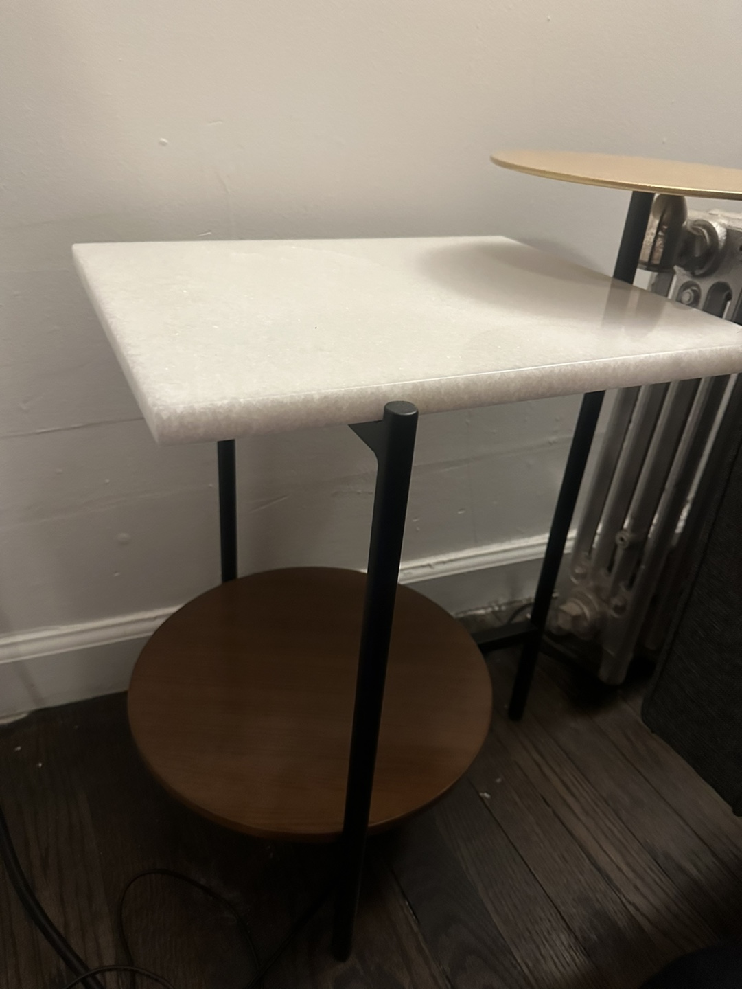 Modern Gold, Walnut, White Wood & Marble End Table - photo 2