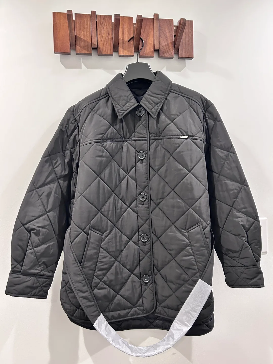 Black Quilted Jacket with Belt image indicator(2)