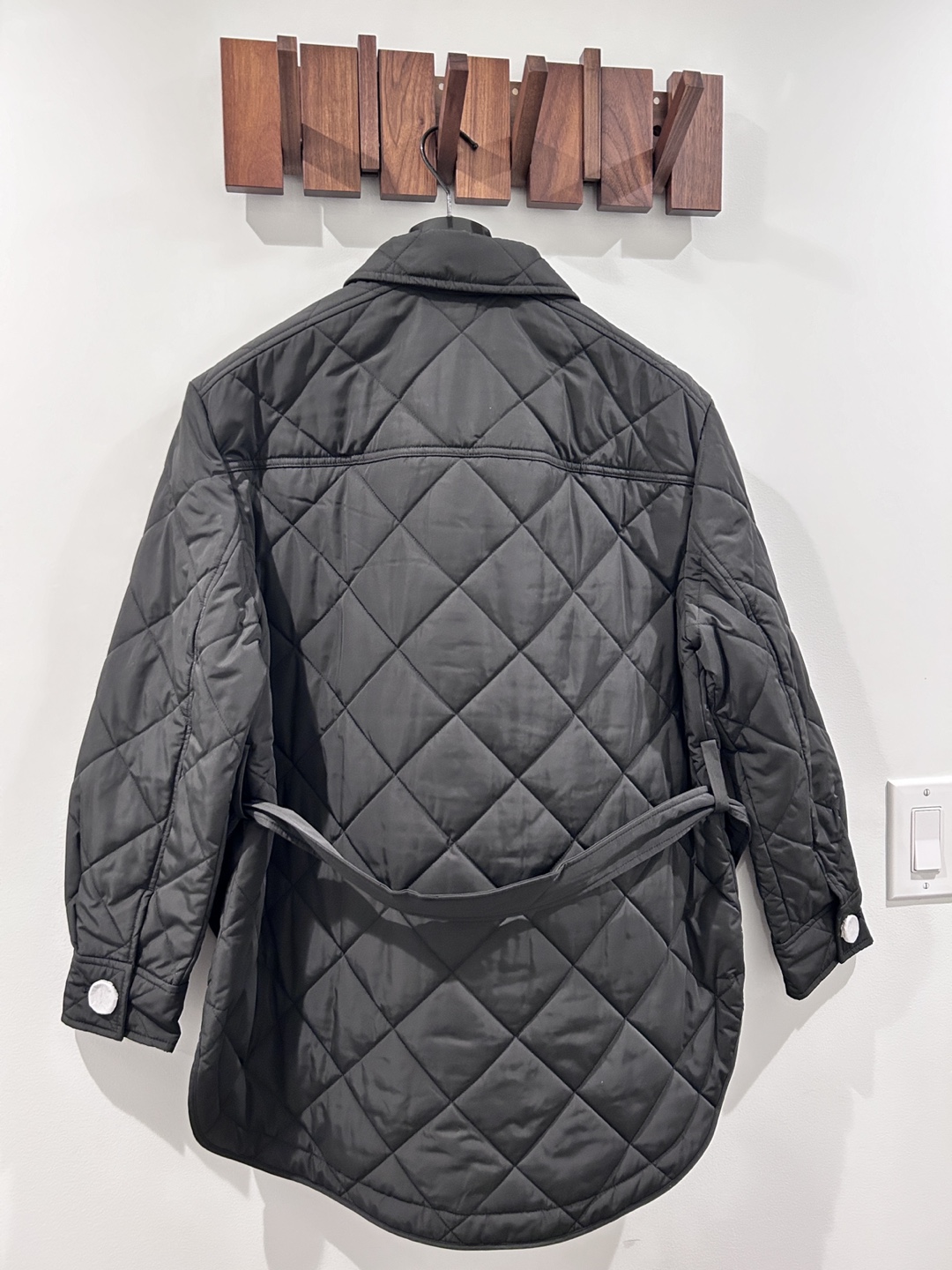 Black Quilted Jacket with Belt - photo 3