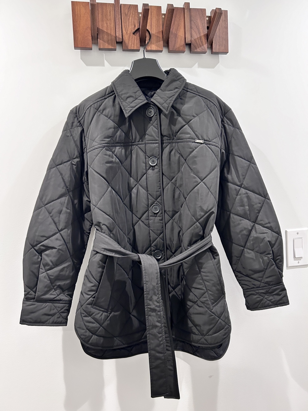 Black Quilted Jacket with Belt