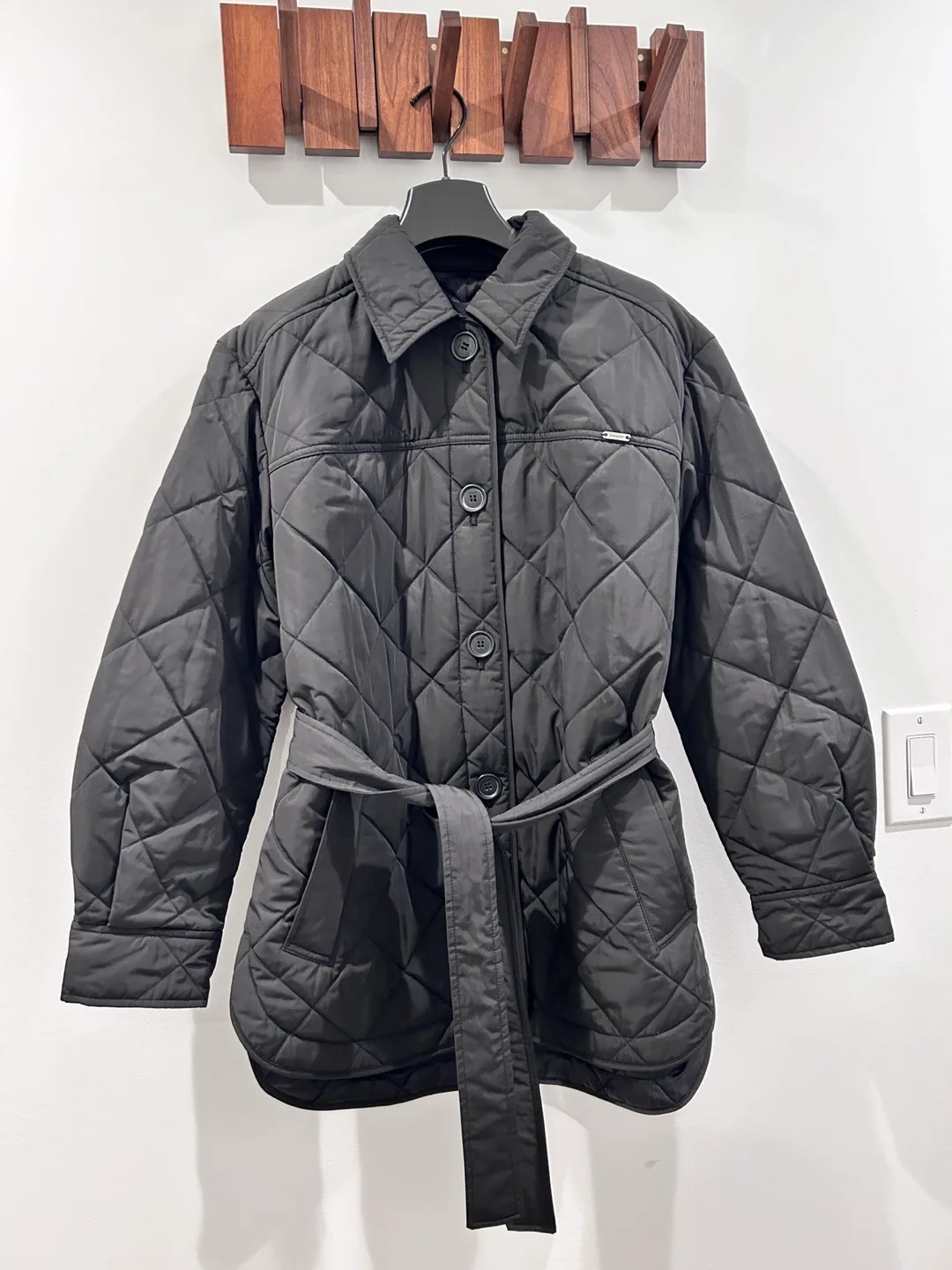 Black Quilted Jacket with Belt thumbnail