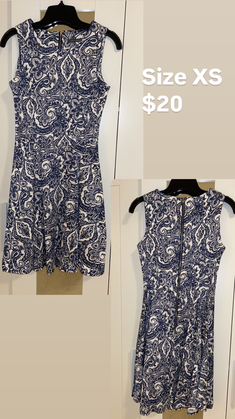 Navy and White Floral Dress, Size XS
