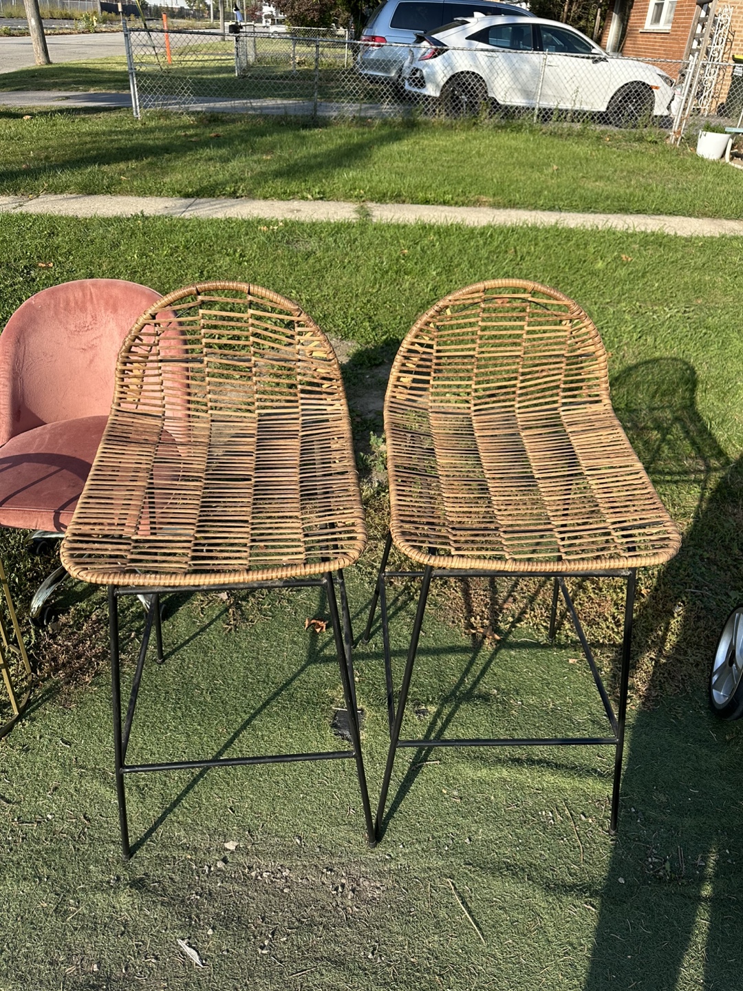Set of 2 Wicker Counter Stools