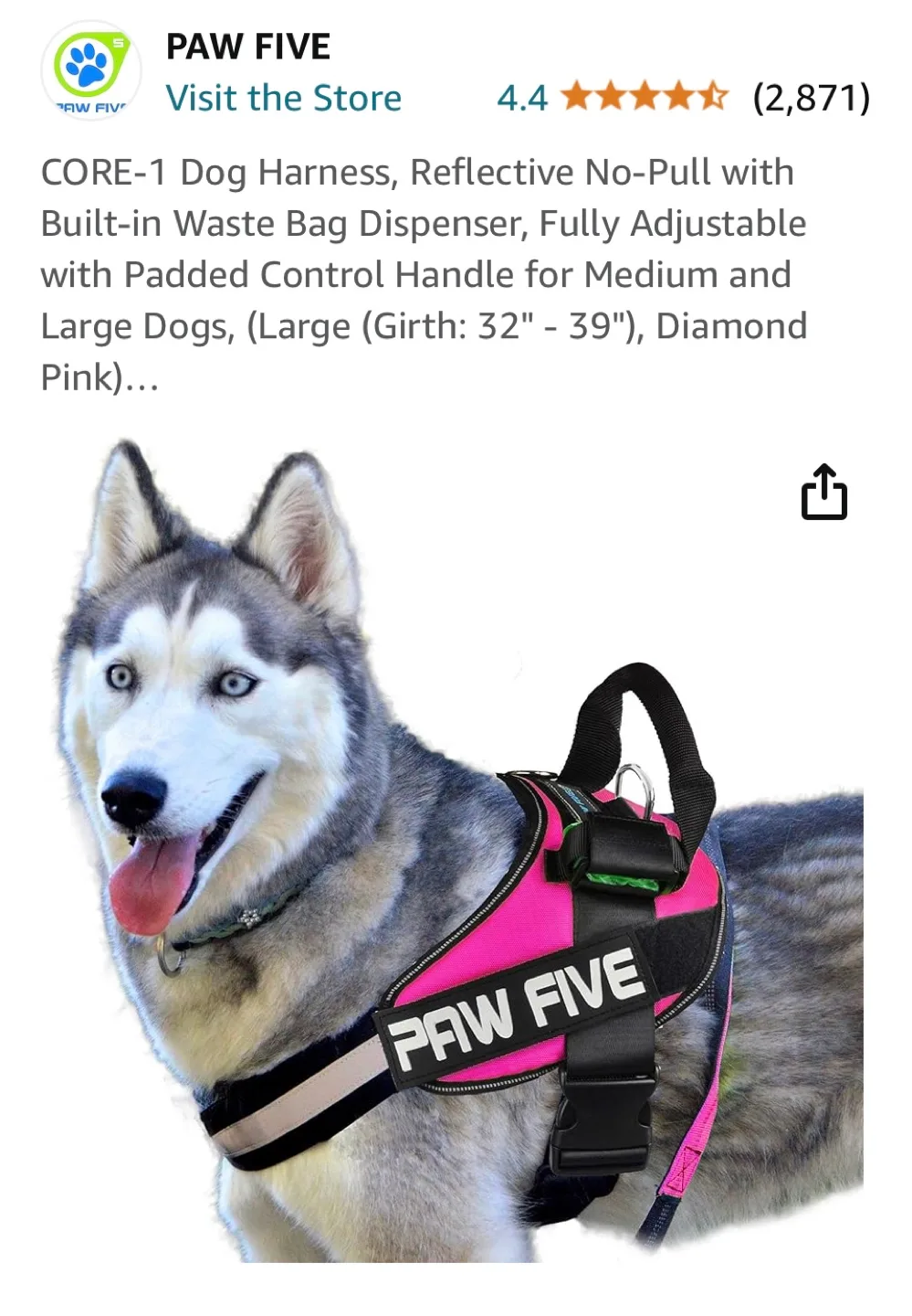 Paw Five Dog Harness, Large, Pink image indicator(2)