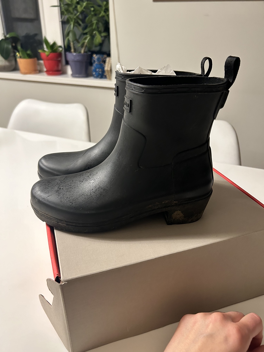Hunter Black Refined Low Heel Ankle Biker Boots