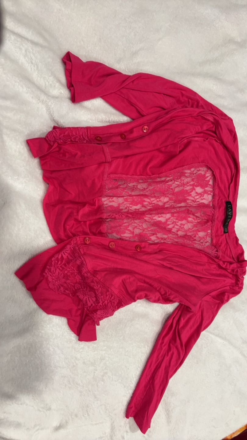 Pink Long Sleeve Lace Back Cardigan