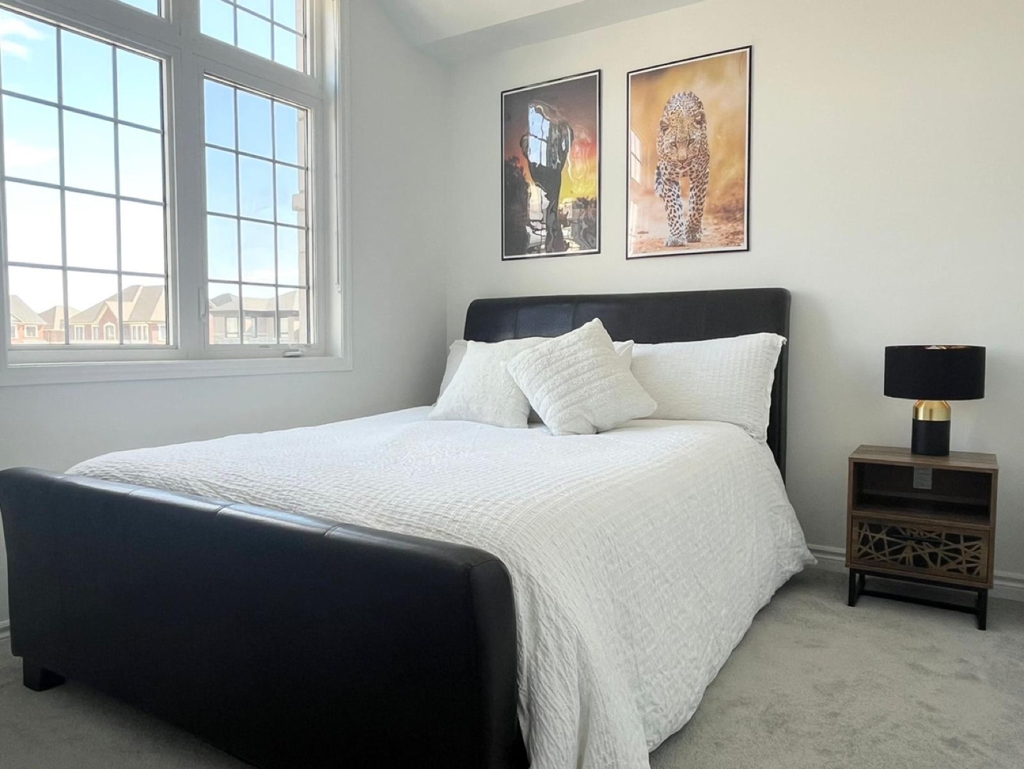 Queen Black Leather Bed Frame with mattress