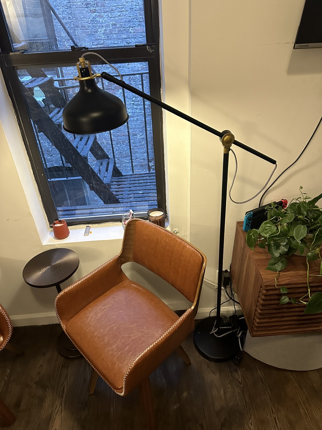 Black Floor Lamp with Gold Accents