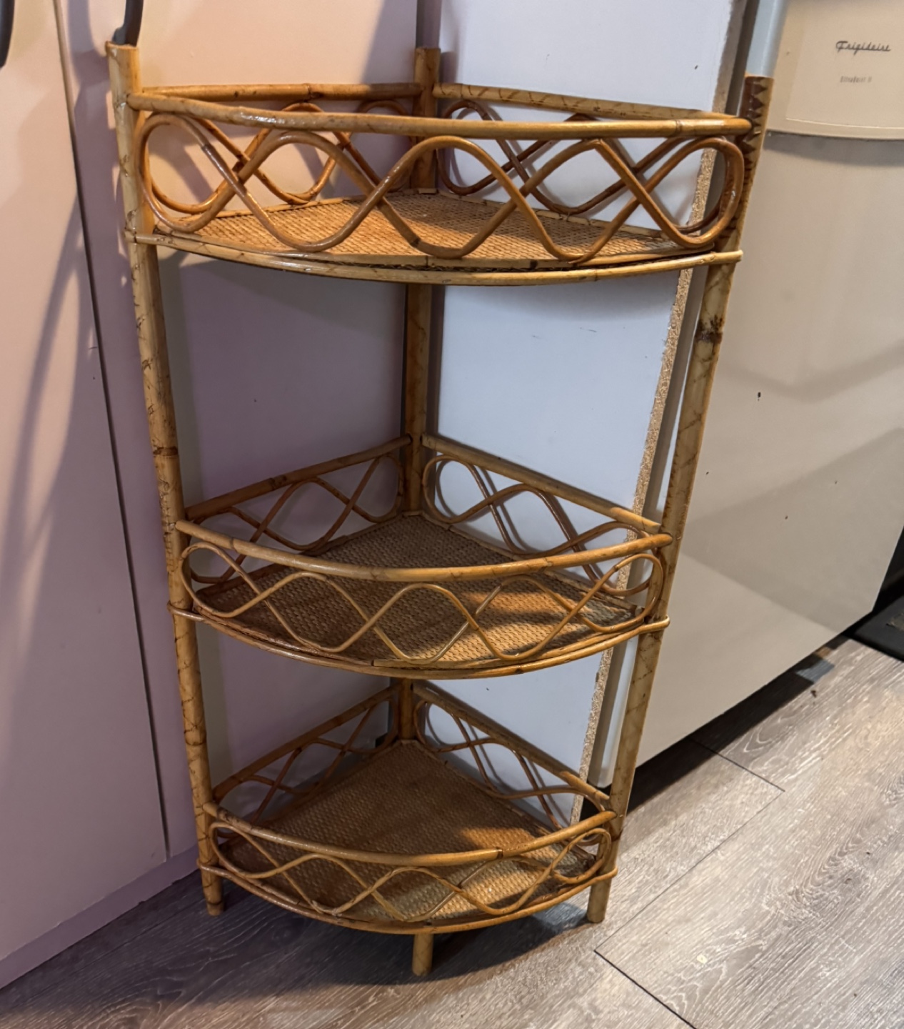 Vintage Corner Rattan Shelf
