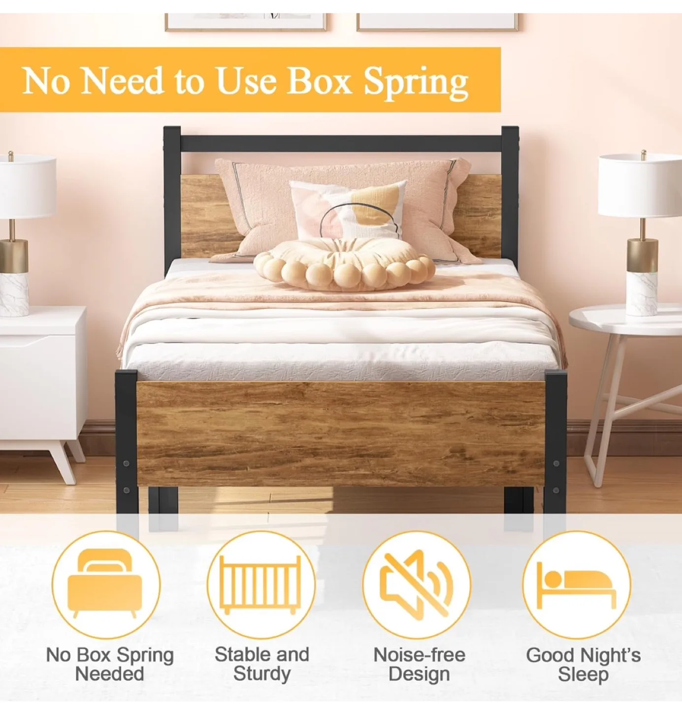 Metal Bed Frame with Headboard image indicator(3)