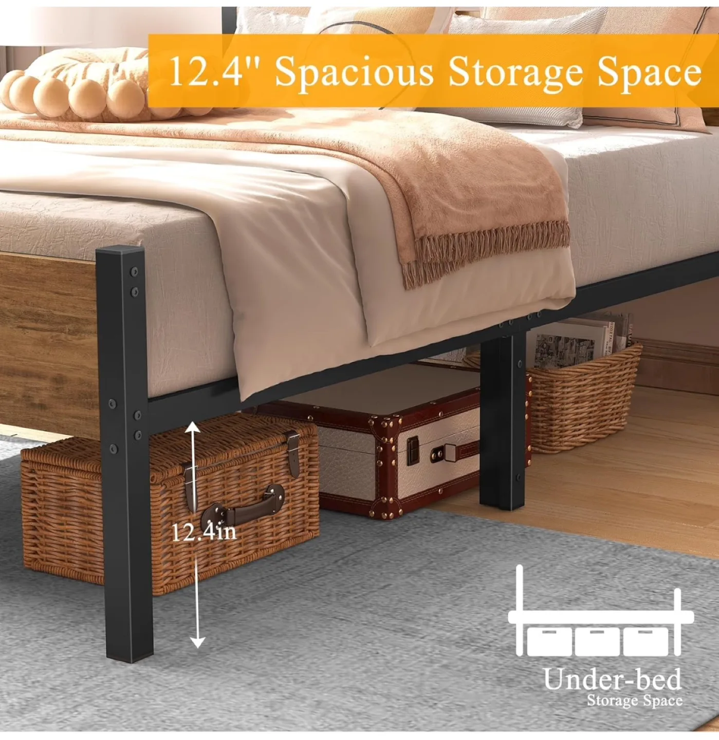 Metal Bed Frame with Headboard image indicator(4)