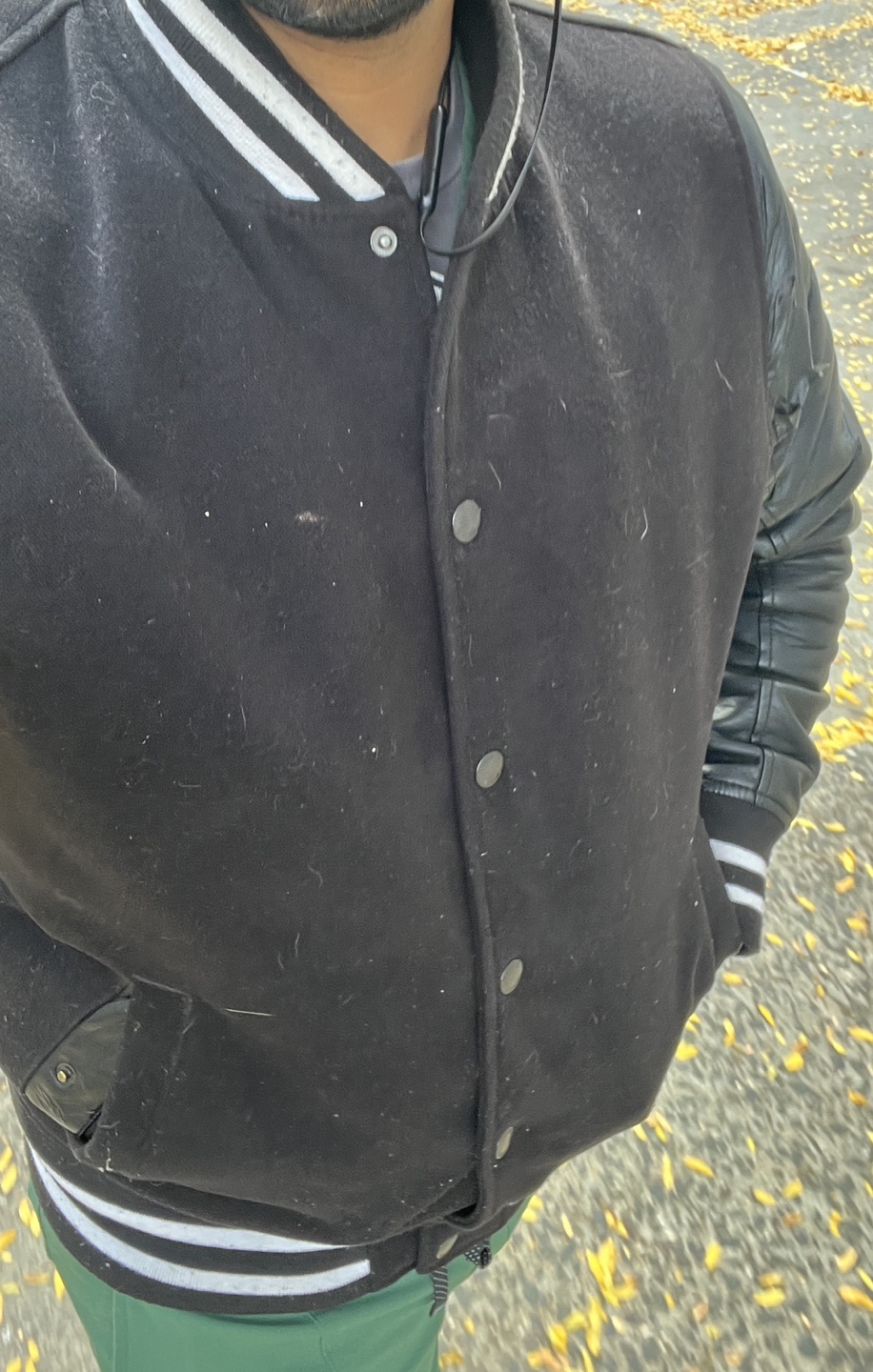 Black Leather Sleeve Varsity Jacket