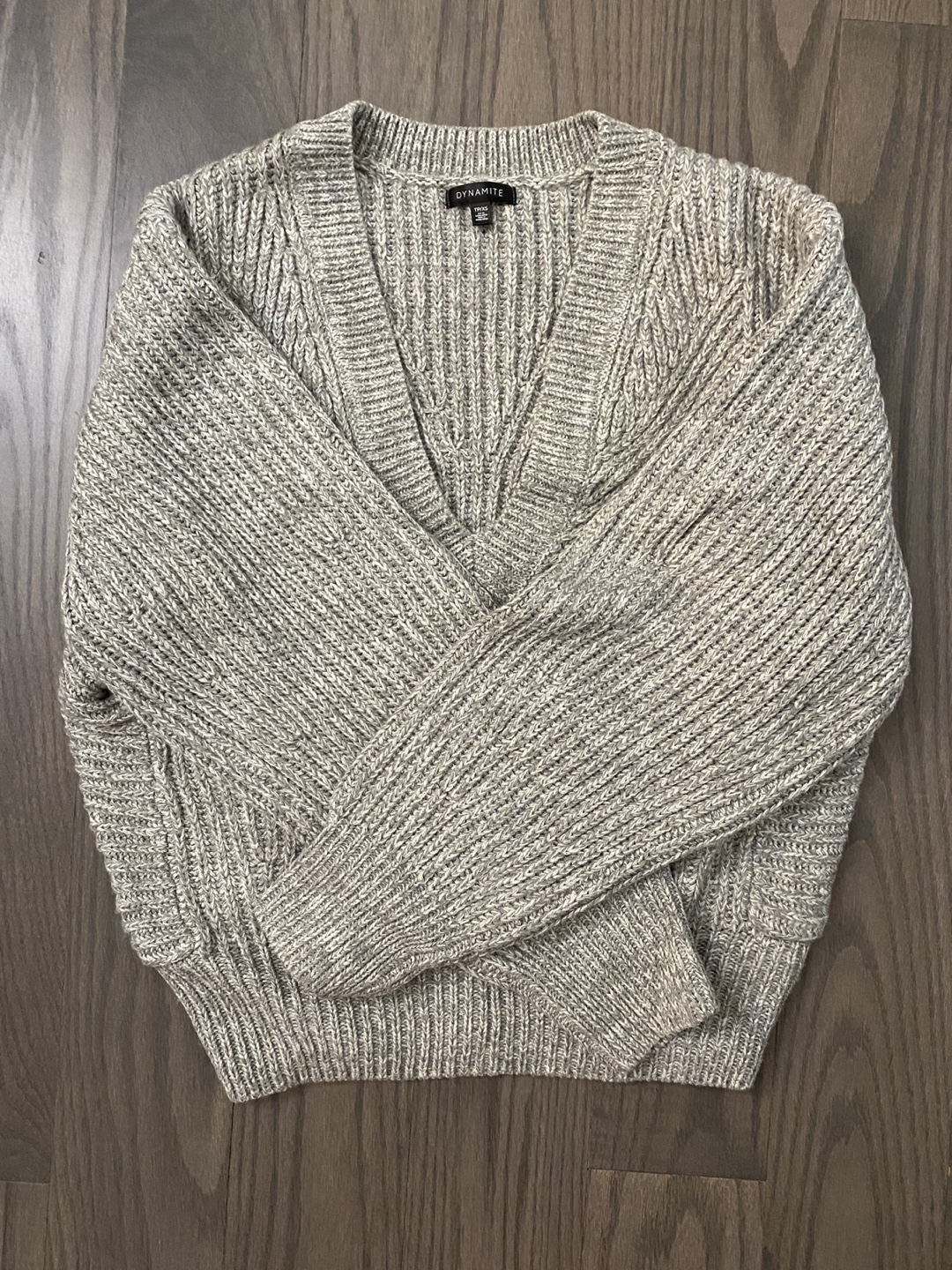 Grey V-Neck Knit Sweater, size XS